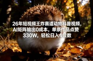 26年短视频王炸赛道动物科普视频，AI矩阵输出0成本，单条作品点赞330W，轻松日入4位数-大东资源库