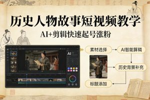 历史人物故事短视频教学，AI+剪辑制作历史人物题材短视频，快速起号涨粉-大东资源库